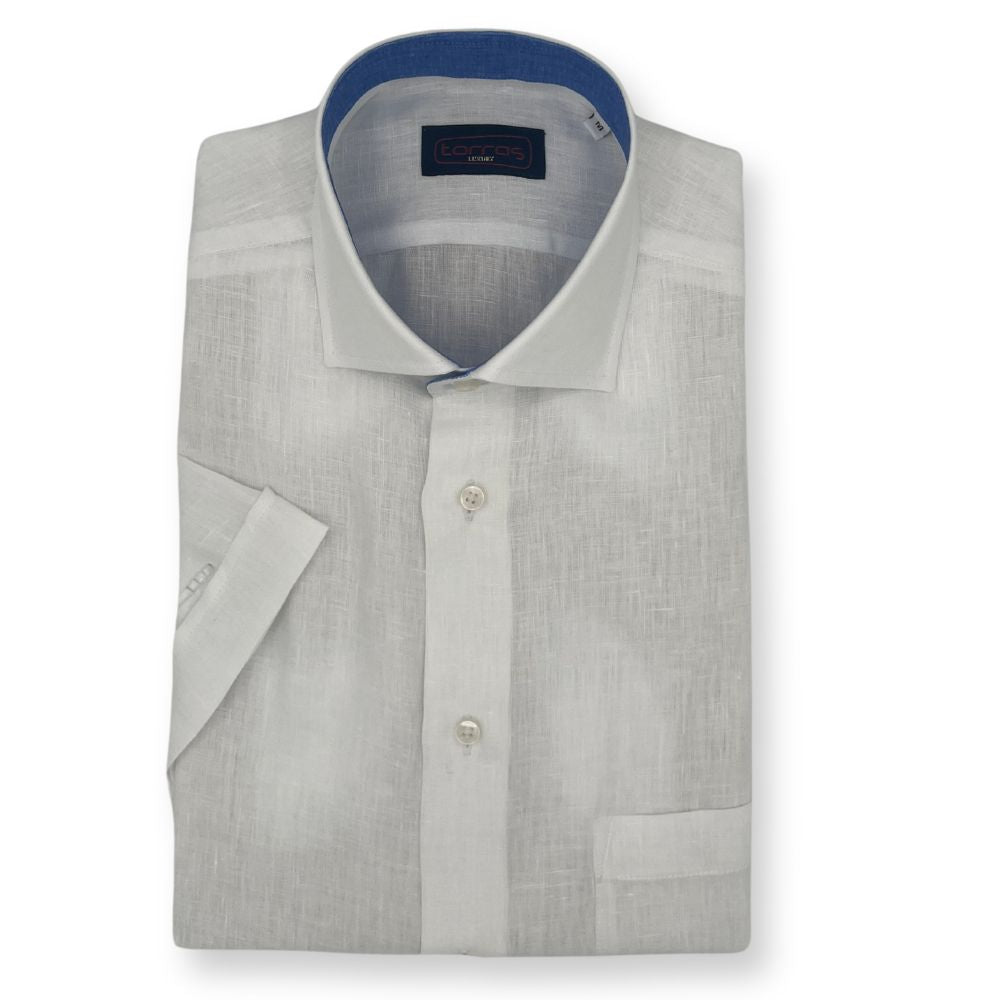 Torras premium Italian 100% linen short-sleeve shirt in light fabric, featuring a classic collar and button-front design.