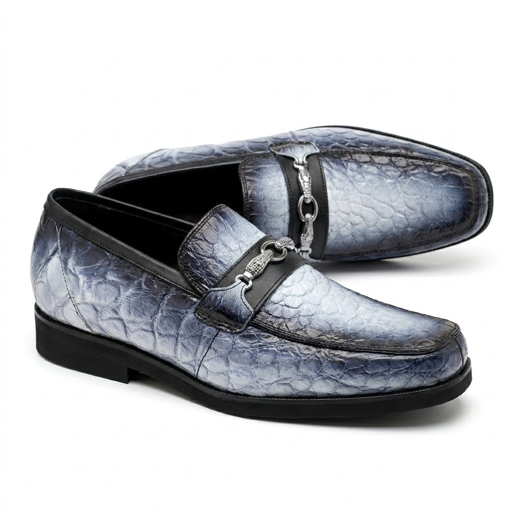 Mauri 4894 alligator loafers shoes in dark brown leather with detailed stitching and slip-on design.