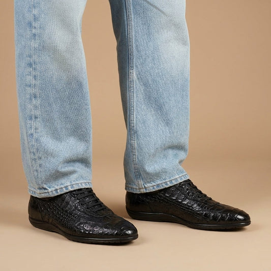 Black Toscana 7406 Crocodile Casual sneakers by Calzoleria Toscana, featuring crocodile-embossed leather and stylish design.