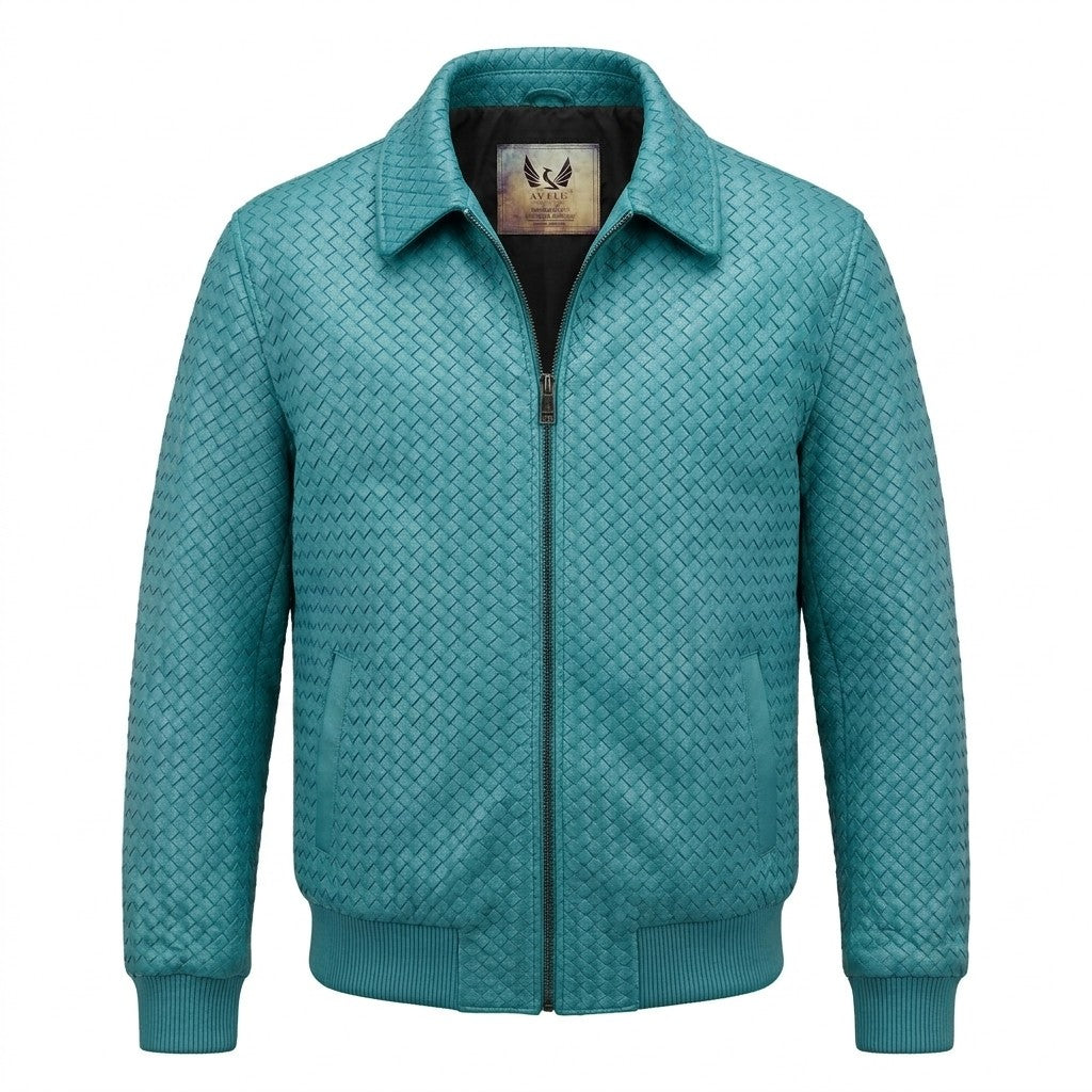 Special Order Men’s SVELG Premium Woven 100% Lambskin Leather Shirt Style Collar Bomber Jacket