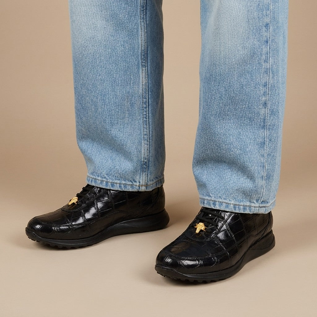 Mauri Casual Alligator Sneaker 8814 in black leather, featuring a sleek design and casual style for everyday wear.