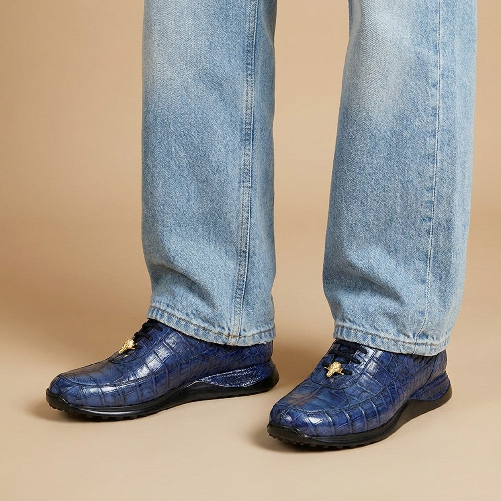 Mauri Casual Alligator Sneaker 8814 in blue, stylish casual footwear with textured alligator pattern and comfortable design.