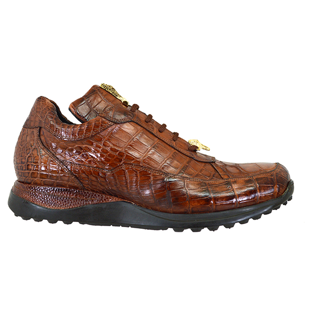 Mauri Casual Alligator Sneaker 8814 in gold with a textured alligator pattern, casual sneaker style, side view showing design details.