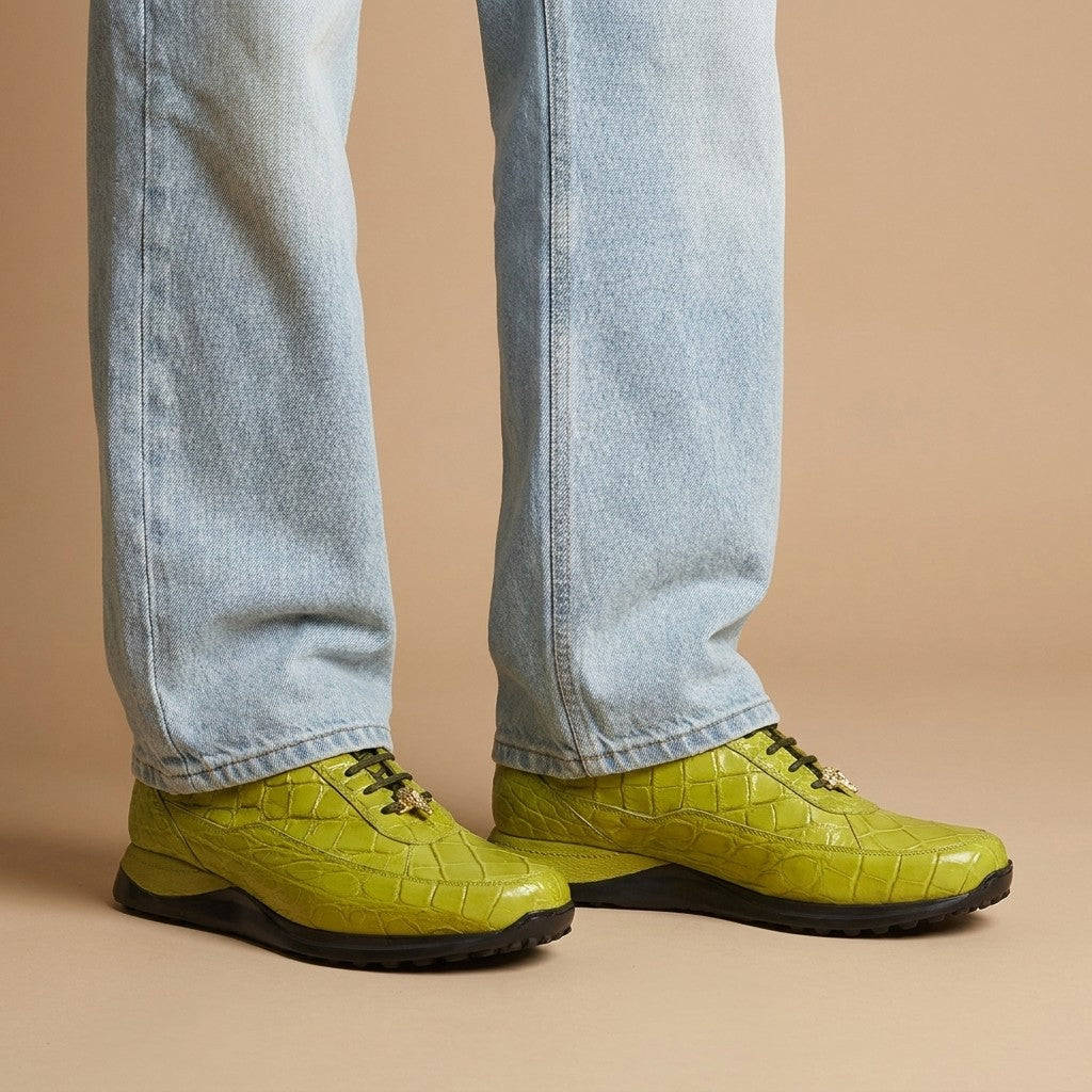 Mauri Casual Alligator Sneaker 8814 in kiwi green, featuring textured alligator pattern and casual lace-up design.