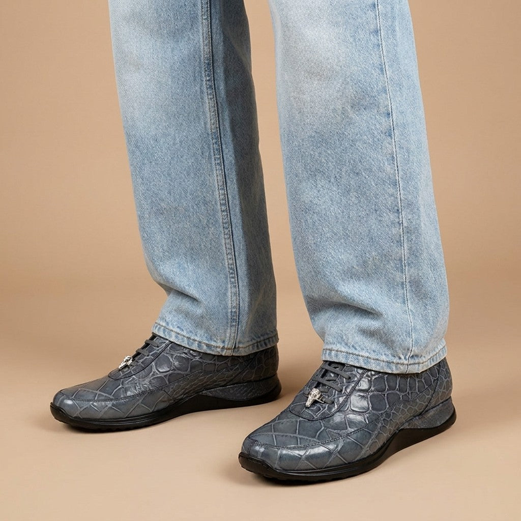 Mauri Casual Alligator Sneaker 8814 in medium grey, stylish casual footwear with alligator texture and comfortable design.