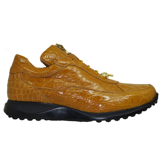Mauri 8900 Alligator casual sneakers in mustard yellow with textured alligator pattern and white rubber sole.