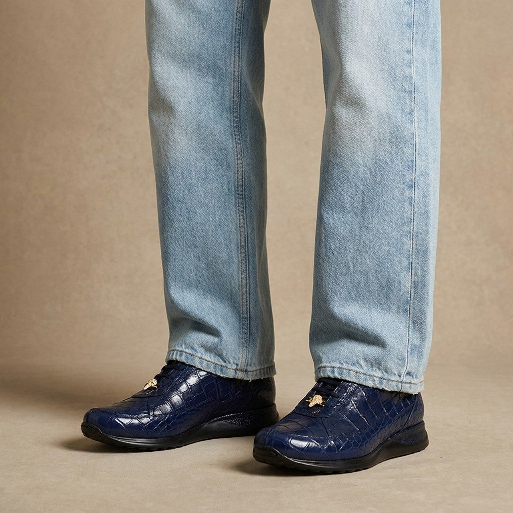 Navy Mauri Casual Alligator Sneaker 8814 featuring textured alligator-style leather and comfortable casual design.