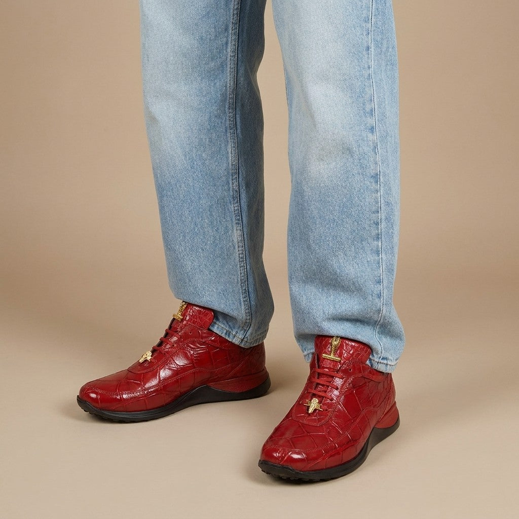 Red Mauri Casual Alligator Sneaker 8814 with textured alligator pattern and casual design, displayed on a plain background.