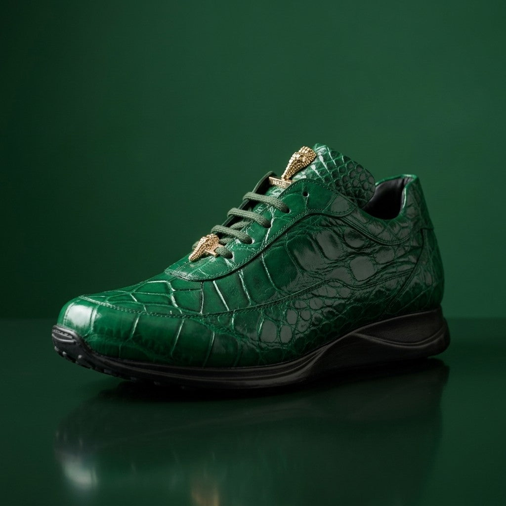 Mauri 8900 Alligator Sneakers in hunter green with textured alligator pattern, stylish and comfortable for casual wear.
