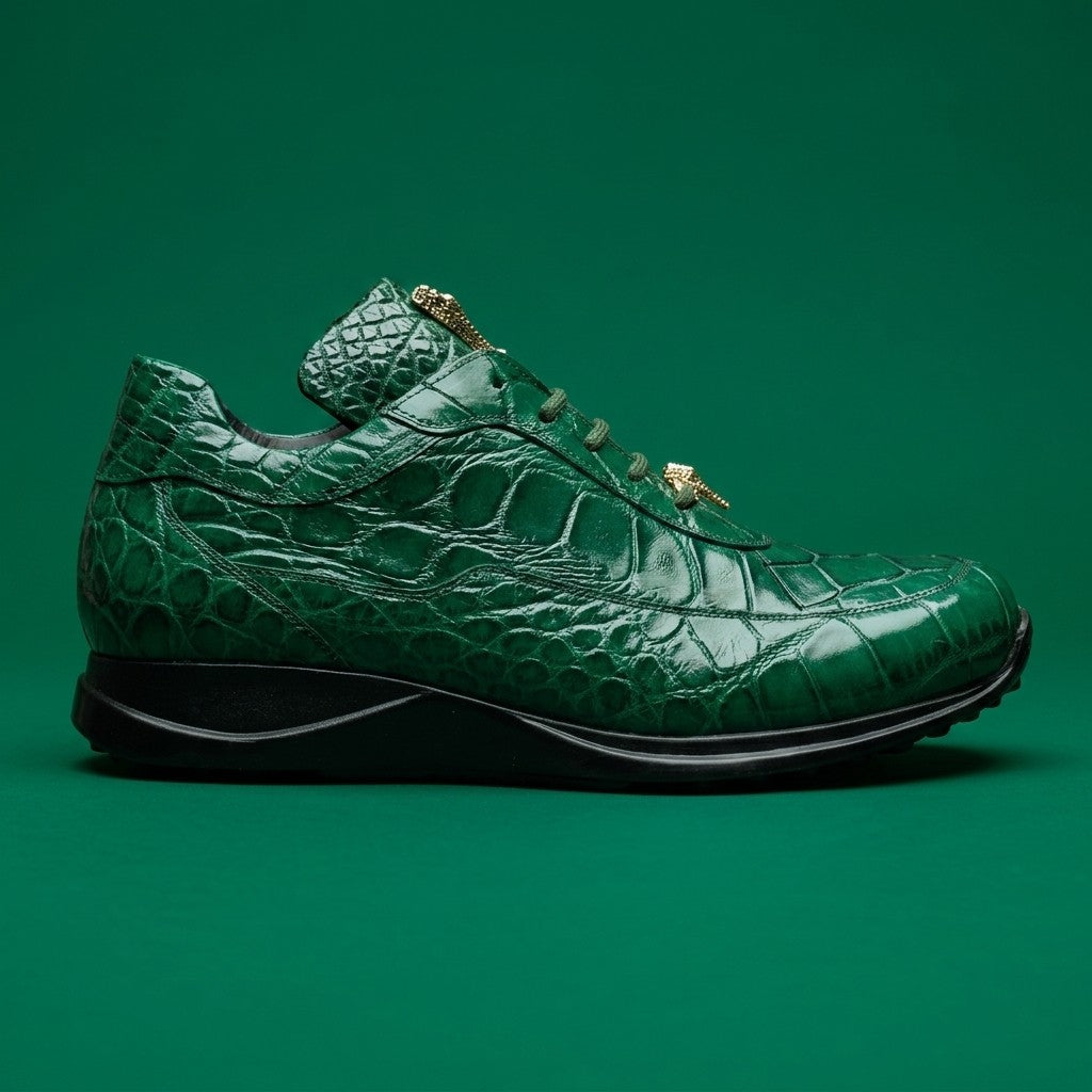 Mauri 8900 Alligator Sneakers in hunter green with textured alligator pattern, casual athletic shoe for men.