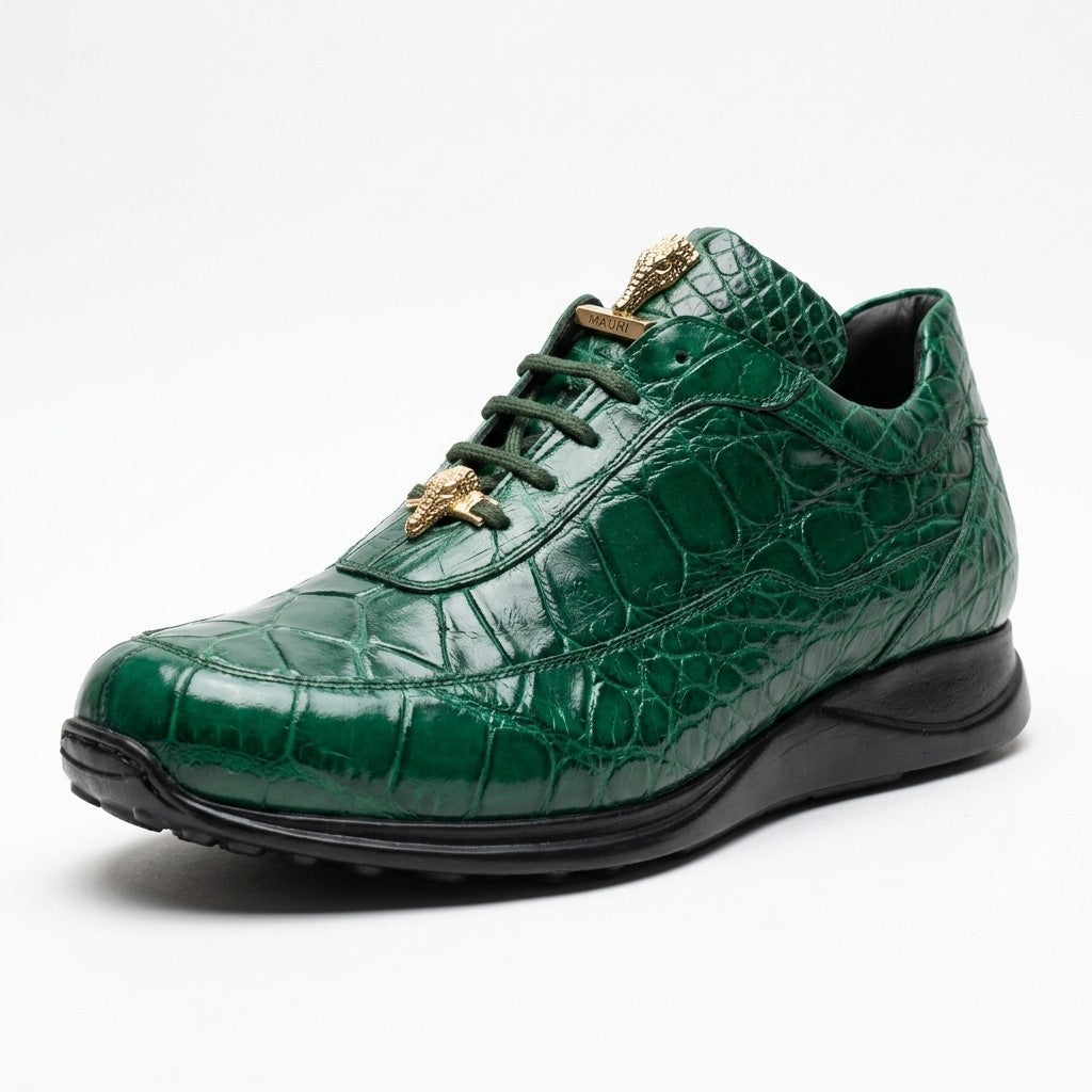 Mauri 8900 Alligator Sneakers in hunter green featuring textured alligator pattern and stylish design.