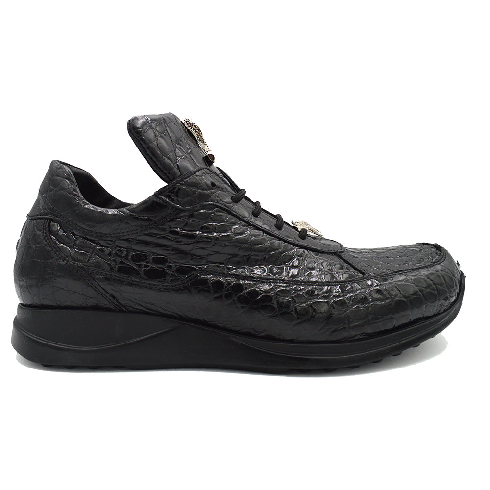 Black Mauri 8900 alligator skin sneakers with sleek design and authentic textured leather.