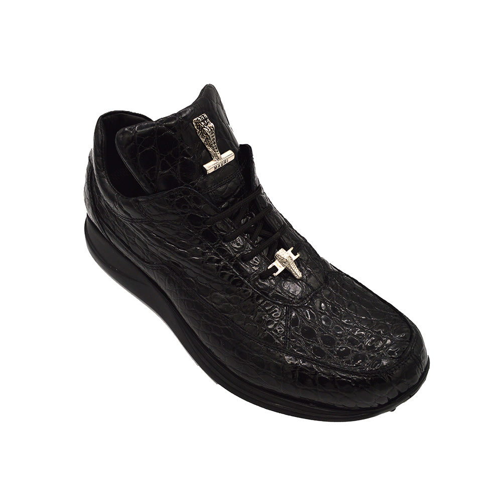 Mauri 8900 alligator skin sneakers in black with sleek design, showcasing luxury footwear craftsmanship.