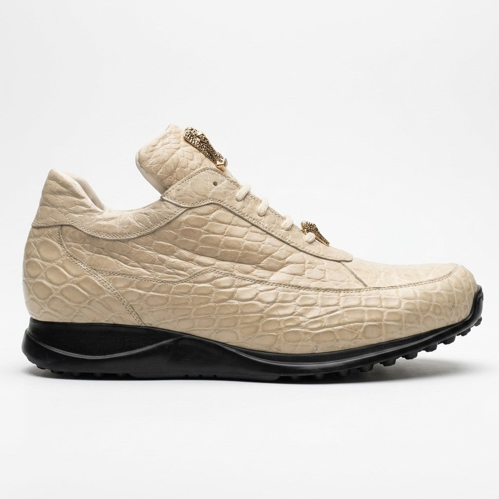Cream Mauri 8900 Alligator Sneakers with textured alligator pattern, stylish design, and lace-up closure.