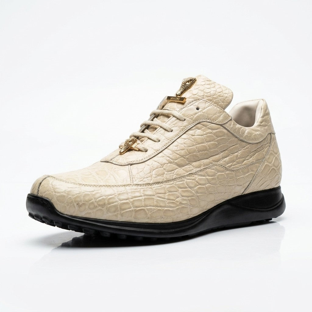 Cream Mauri 8900 Alligator Sneakers with textured alligator pattern and casual lace-up style.