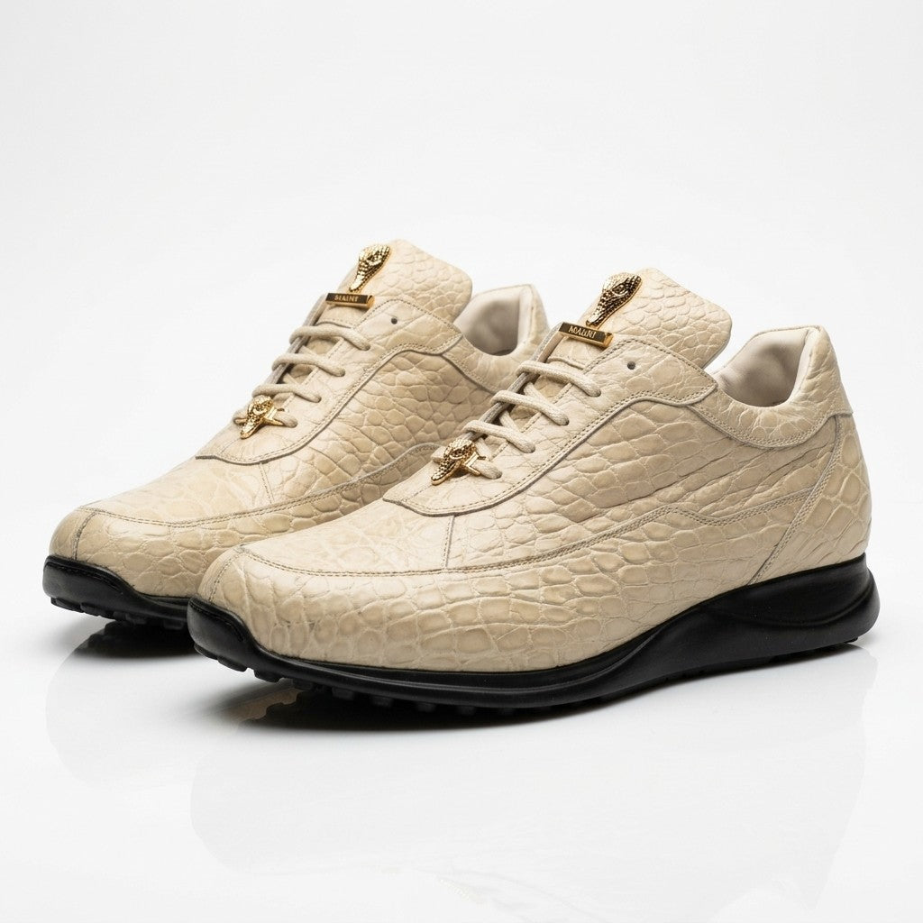 Cream Mauri 8900 Alligator Sneakers featuring textured alligator pattern and stylish design, perfect for casual wear.