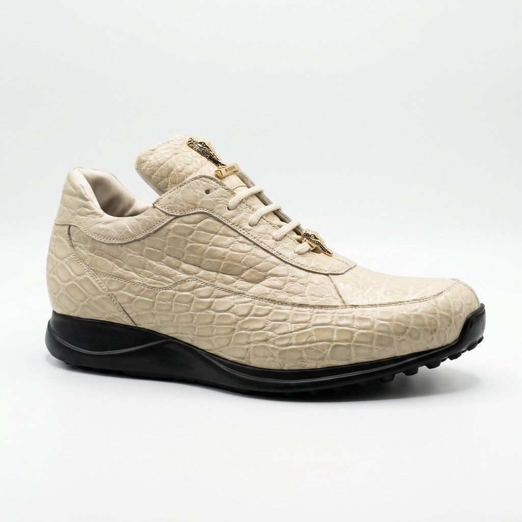 Mauri 8900 Alligator Sneakers in cream color, stylish sneakers with textured alligator pattern and comfortable design.