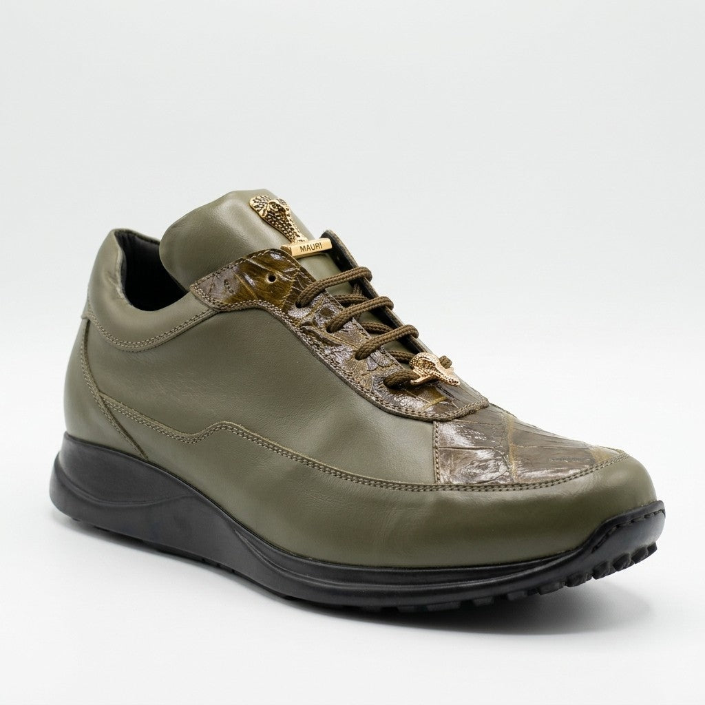 Mauri 8900 sneakers featuring Napa leather and crocodile accents in green, showcasing stylish and premium sneaker design.