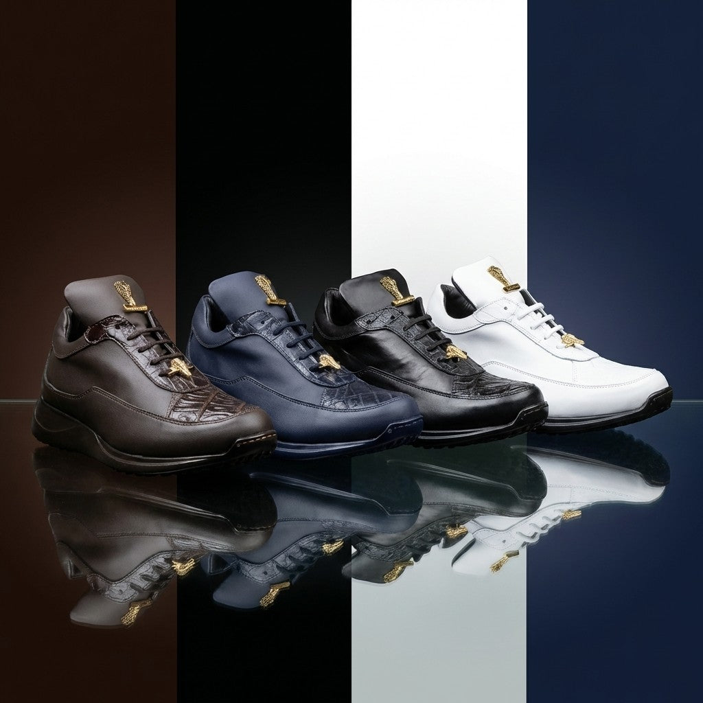 Mauri 8900 Napa Leather and Baby Crocodile Sneakers | Cellini Uomo
