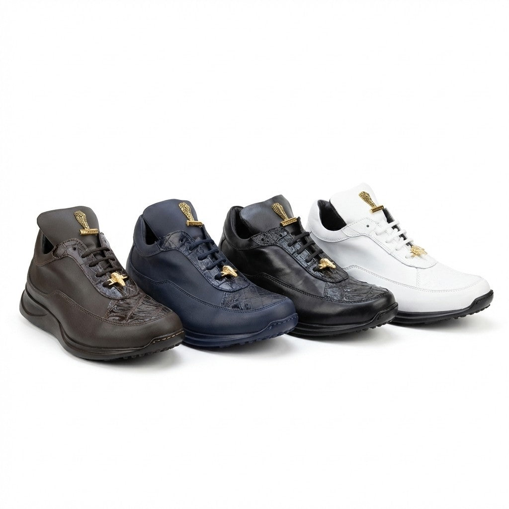 Mauri 8900 Napa Leather and Baby Crocodile Sneakers | Cellini Uomo