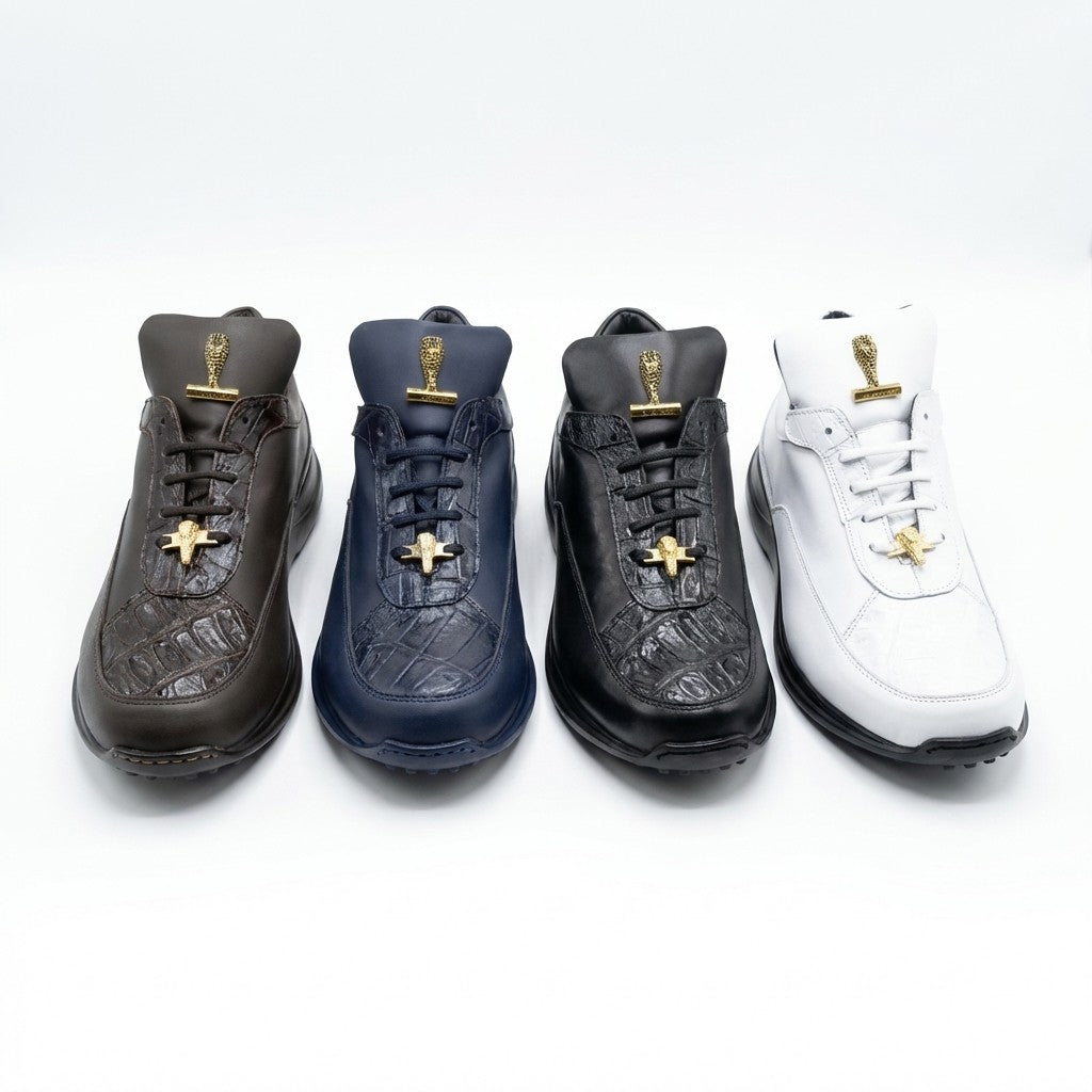 Mauri 8900 Napa Leather and Baby Crocodile Sneakers | Cellini Uomo