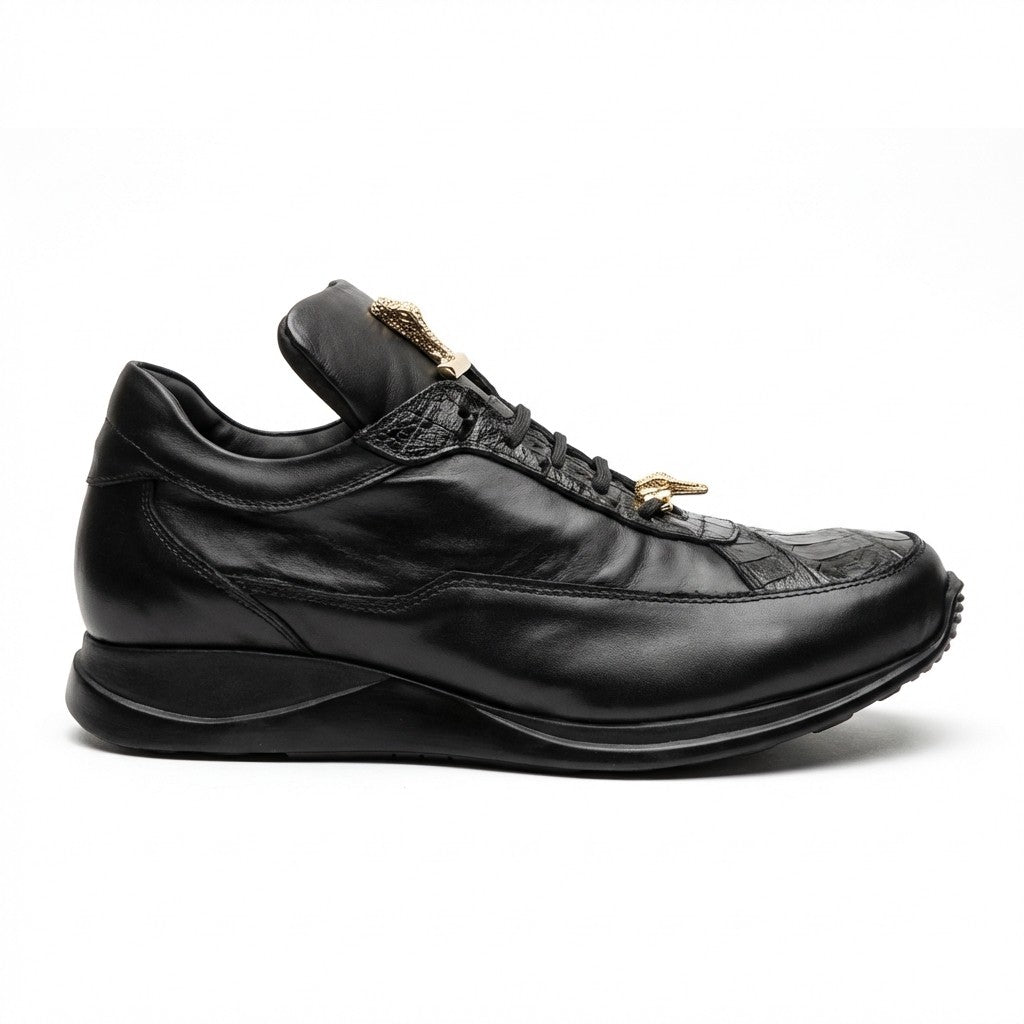 Mauri 8900 black Napa leather and crocodile sneakers, stylish casual footwear with sleek design and textured leather accents.