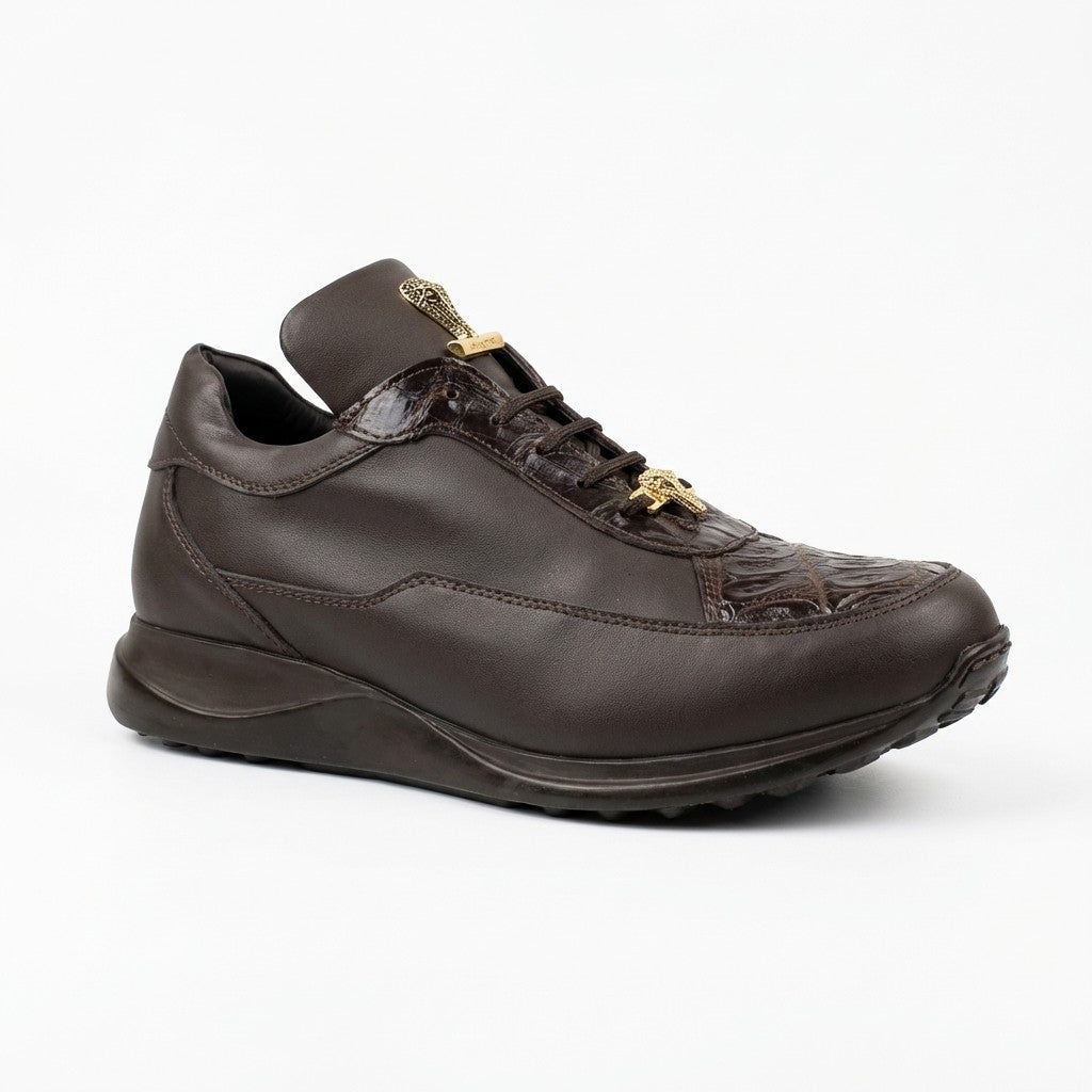Mauri 8900 brown Napa leather and crocodile sneakers with stylish design and textured details.