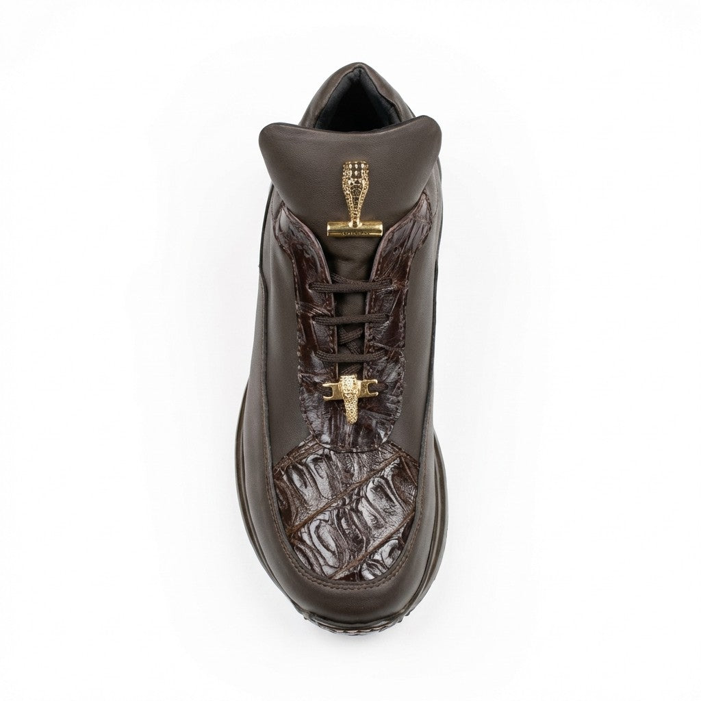 Mauri 8900 brown Napa leather and crocodile sneakers showing stylish sneaker design with leather and crocodile accents