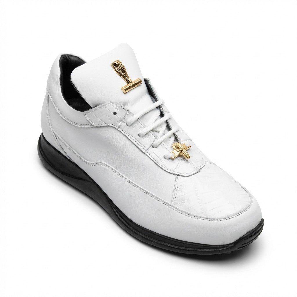 Mauri 8900 white Napa leather and crocodile sneakers with sleek design and textured leather details.
