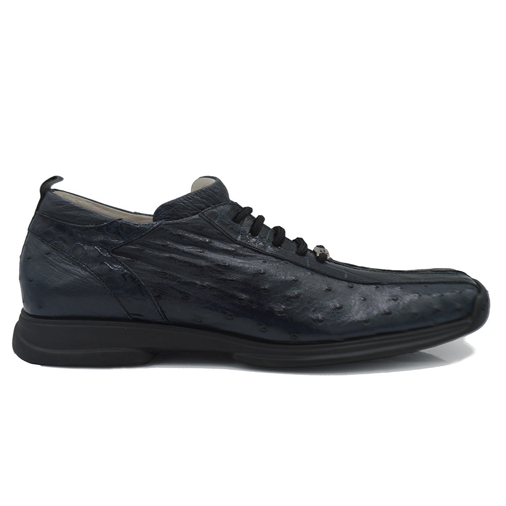Mauri 9039 navy ostrich and alligator sneakers with leather and exotic skin details, stylish and comfortable footwear.