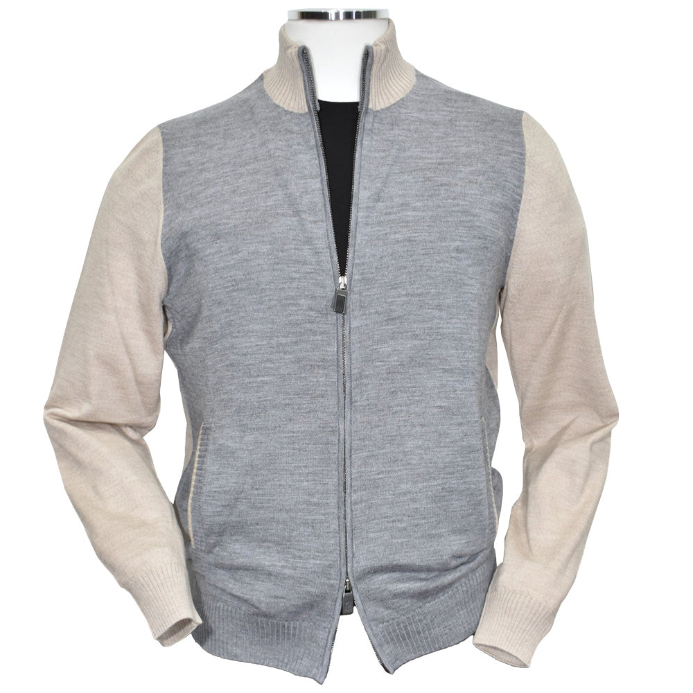 Marcello 915 Zip Grey and Beige Sweater