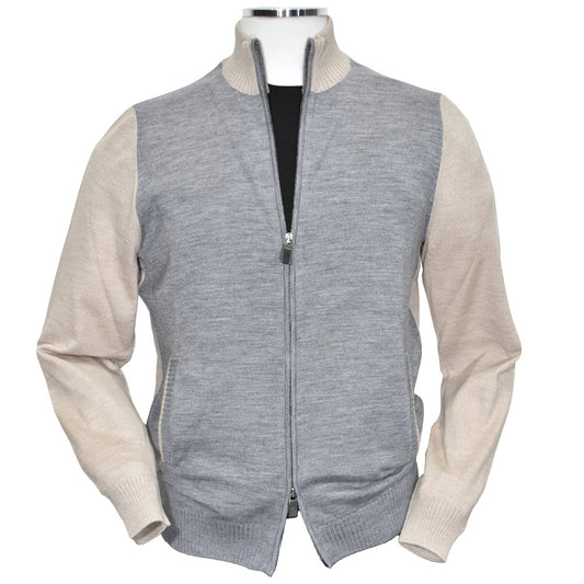 Marcello 915 Zip Grey and Beige Sweater