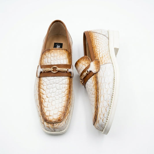 Mauri 4894 alligator loafers showing brown leather shoes with textured alligator pattern and classic slip-on design.