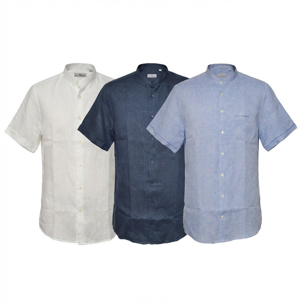 Andrea BOSSI short sleeve linen shirt with button-up front, light fabric, and classic collar, perfect for casual summer wear.