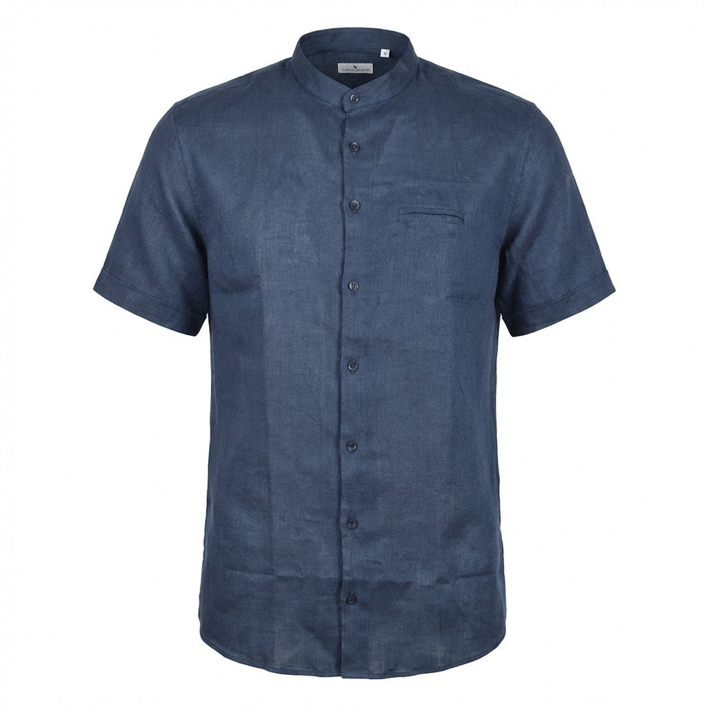 Andrea BOSSI short sleeve linen button-up shirt, stylish and breathable for warm weather, shown in image AB01_4.jpg.