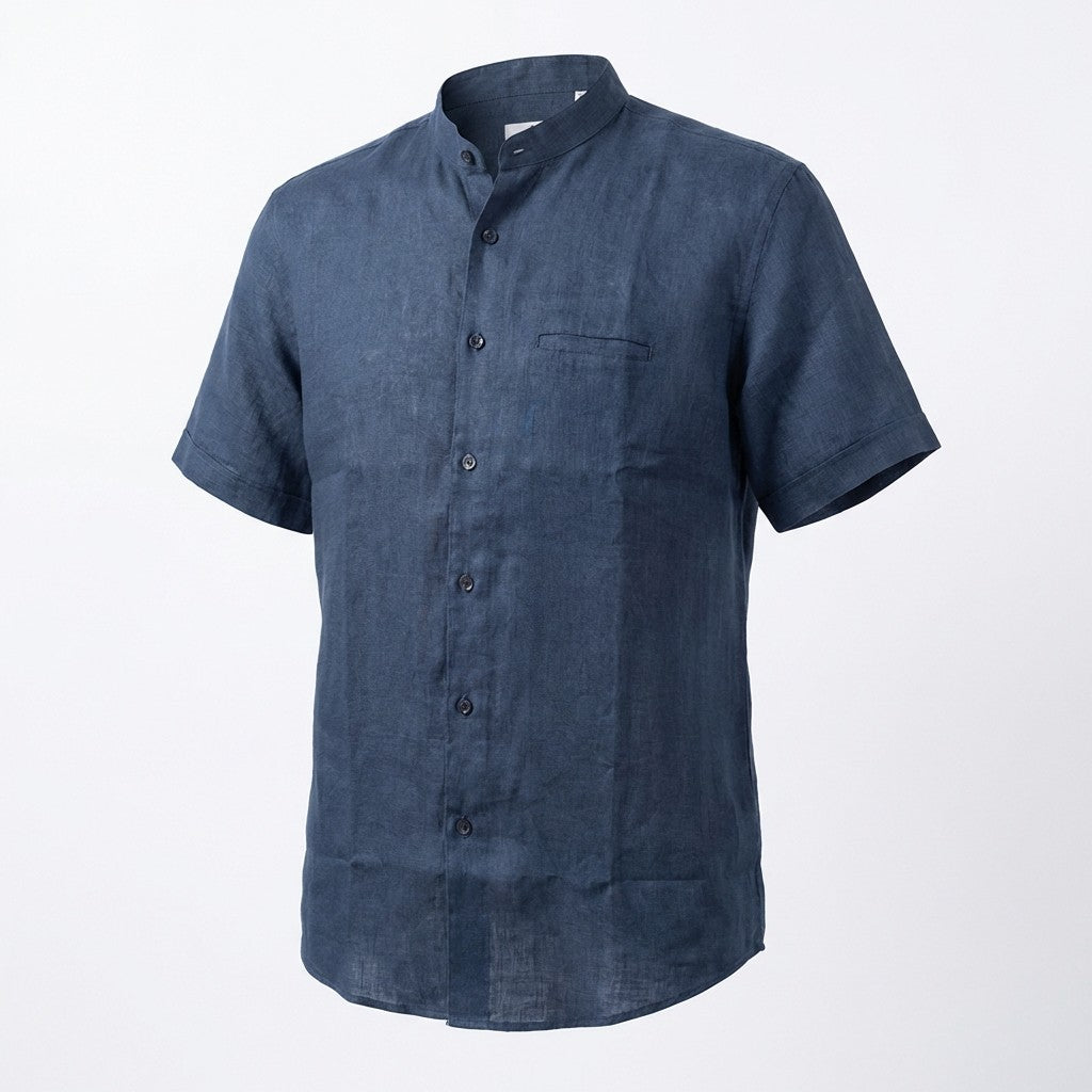Andrea BOSSI short sleeve linen shirt with button-up front, lightweight and stylish for casual summer wear.