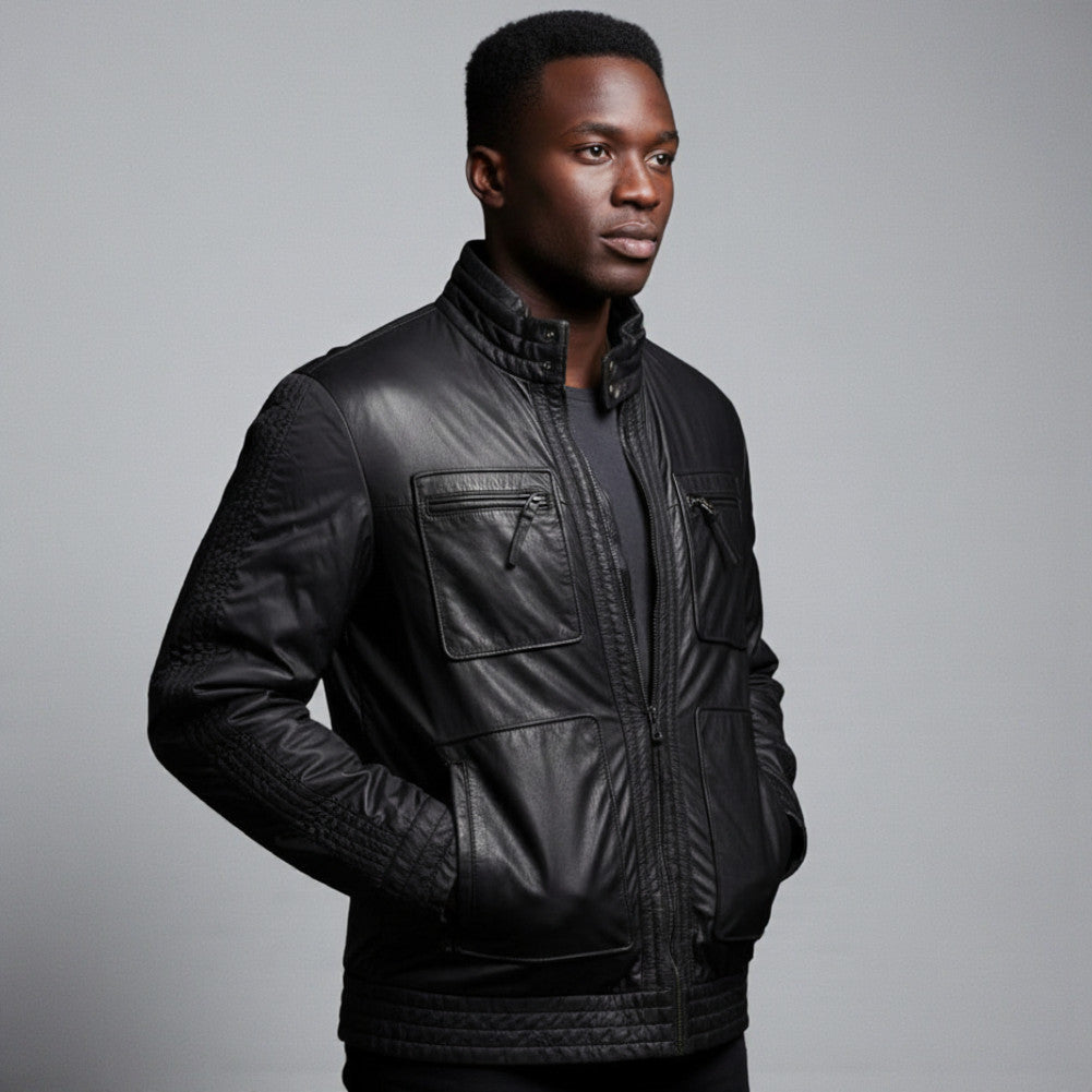 Missani Black Leather & Nylon Jacket 1825-N - Cellini Uomo 