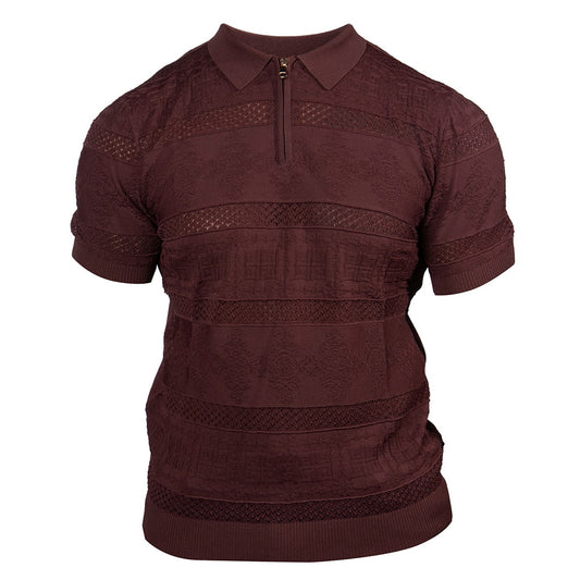 Brown Prestige original zip-up polo shirt, model CMK 318, featuring a classic collar and front zipper, casual men's clothing.
