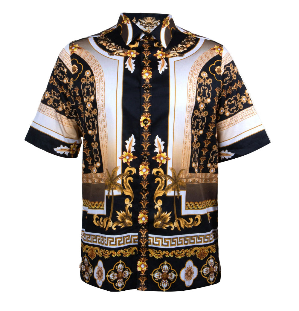 Black Prestige Cotton Button-Up Shirt 426, men's casual shirt with collar and long sleeves, stylish and comfortable.