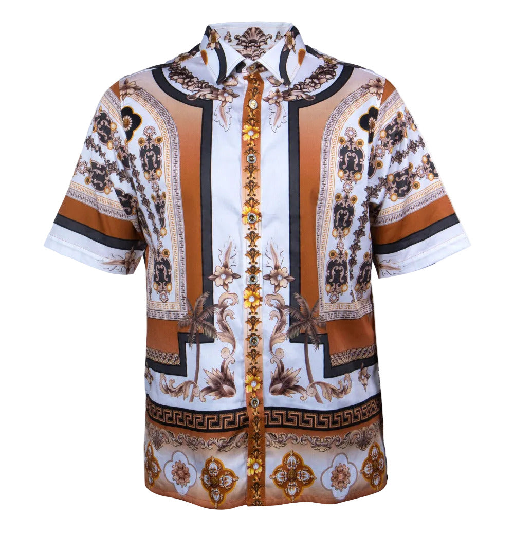 Prestige Cotton Button Up Shirt 426 in gold, showcasing the front view with buttons and collar, made of soft cotton fabric.