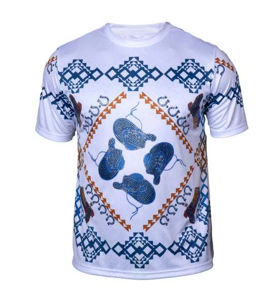 White Prestige DPP-620 graphic shirt featuring a stylish denim-inspired design, perfect for casual wear.