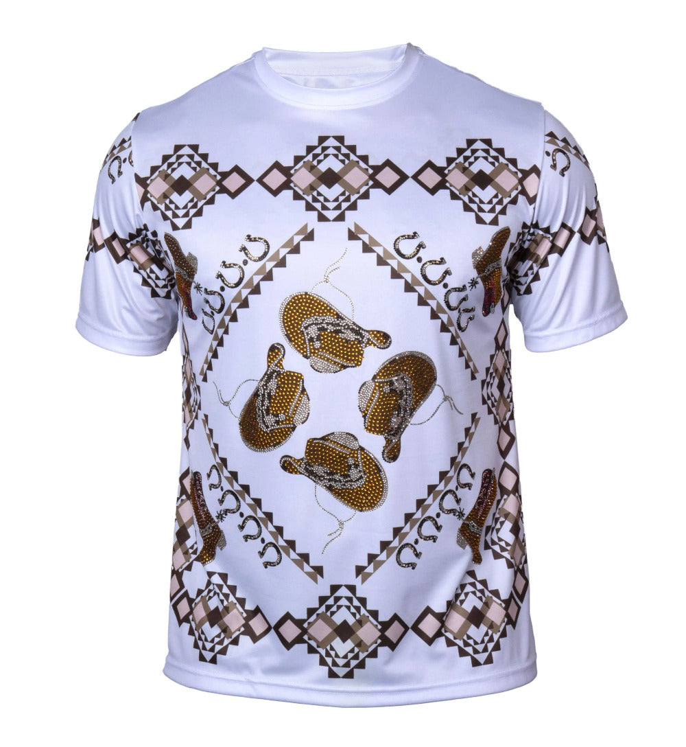 White graphic shirt from Prestige DPP-620, featuring a stylish design, casual fit, and comfortable fabric for everyday wear.