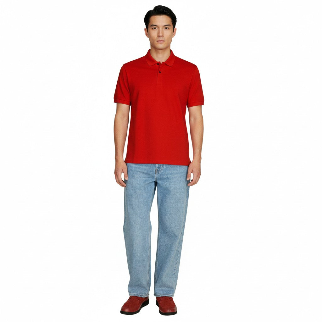 Red Montechiaro polo shirt for men, featuring a classic collar and short sleeves, made by Monetchiaro.
