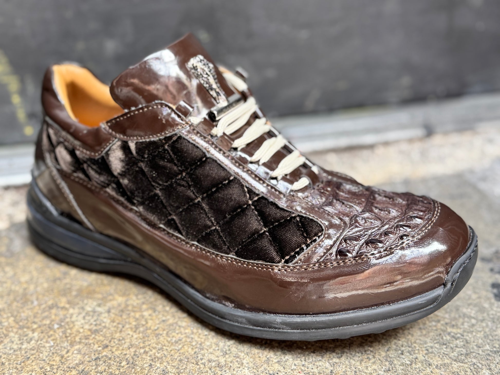 Mauri 8415 Patent Leather, Hornback and Velvet Sneakers - Cellini Uomo 