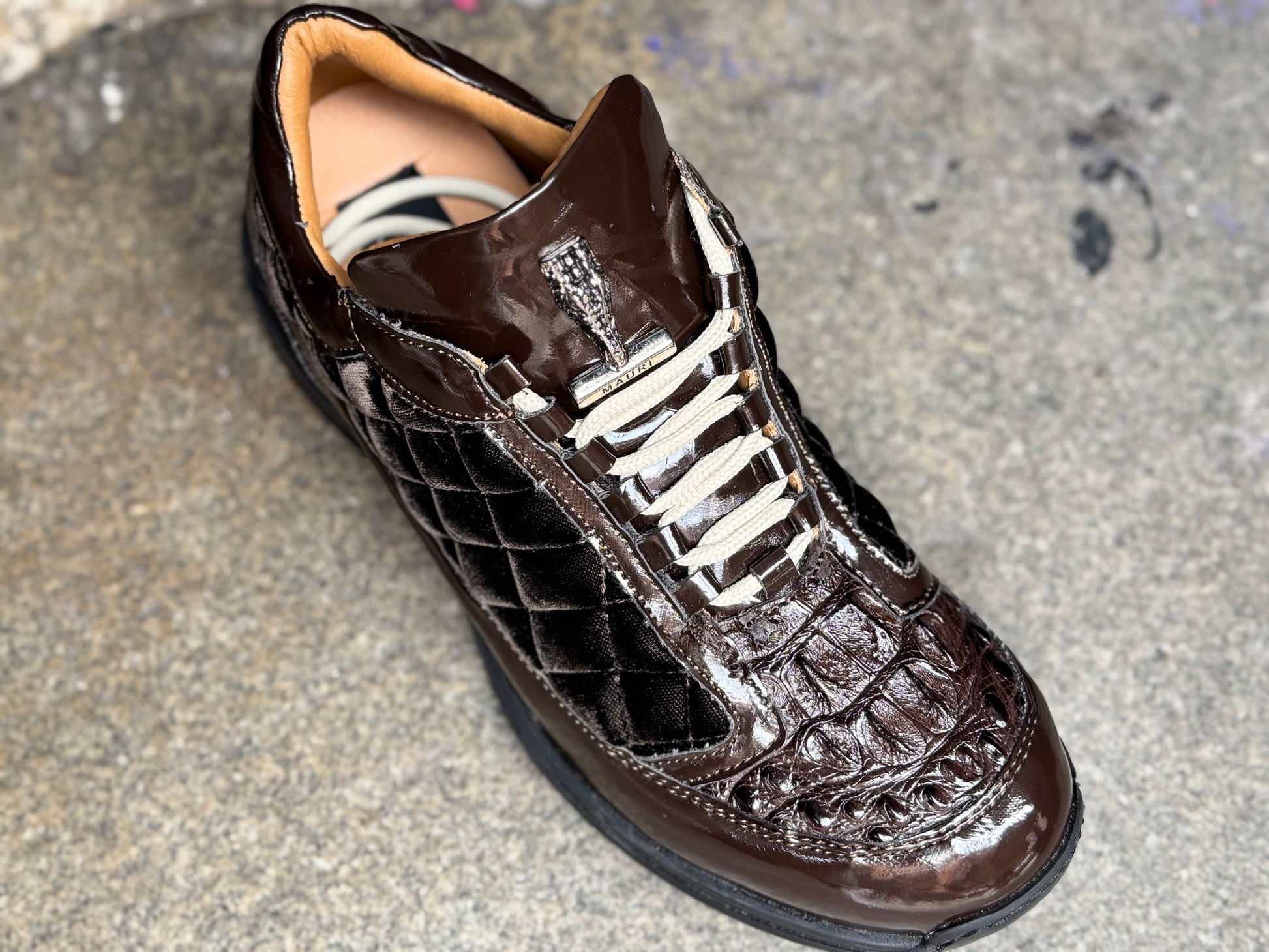 Mauri 8415 Patent Leather, Hornback and Velvet Sneakers - Cellini Uomo 