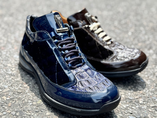 Mauri 8415 Patent Leather, Hornback and Velvet Sneakers - Cellini Uomo 