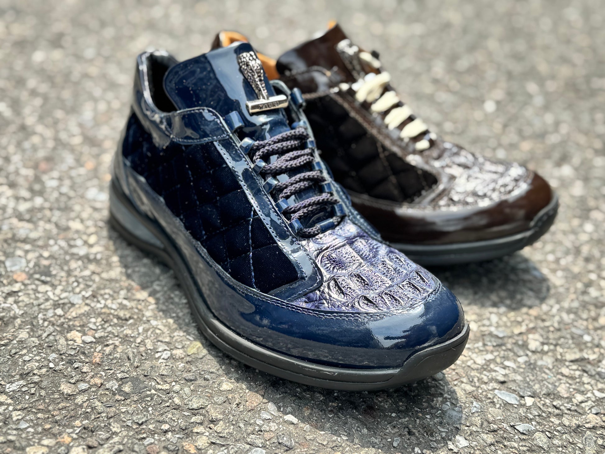 Mauri 8415 Patent Leather, Hornback and Velvet Sneakers - Cellini Uomo 