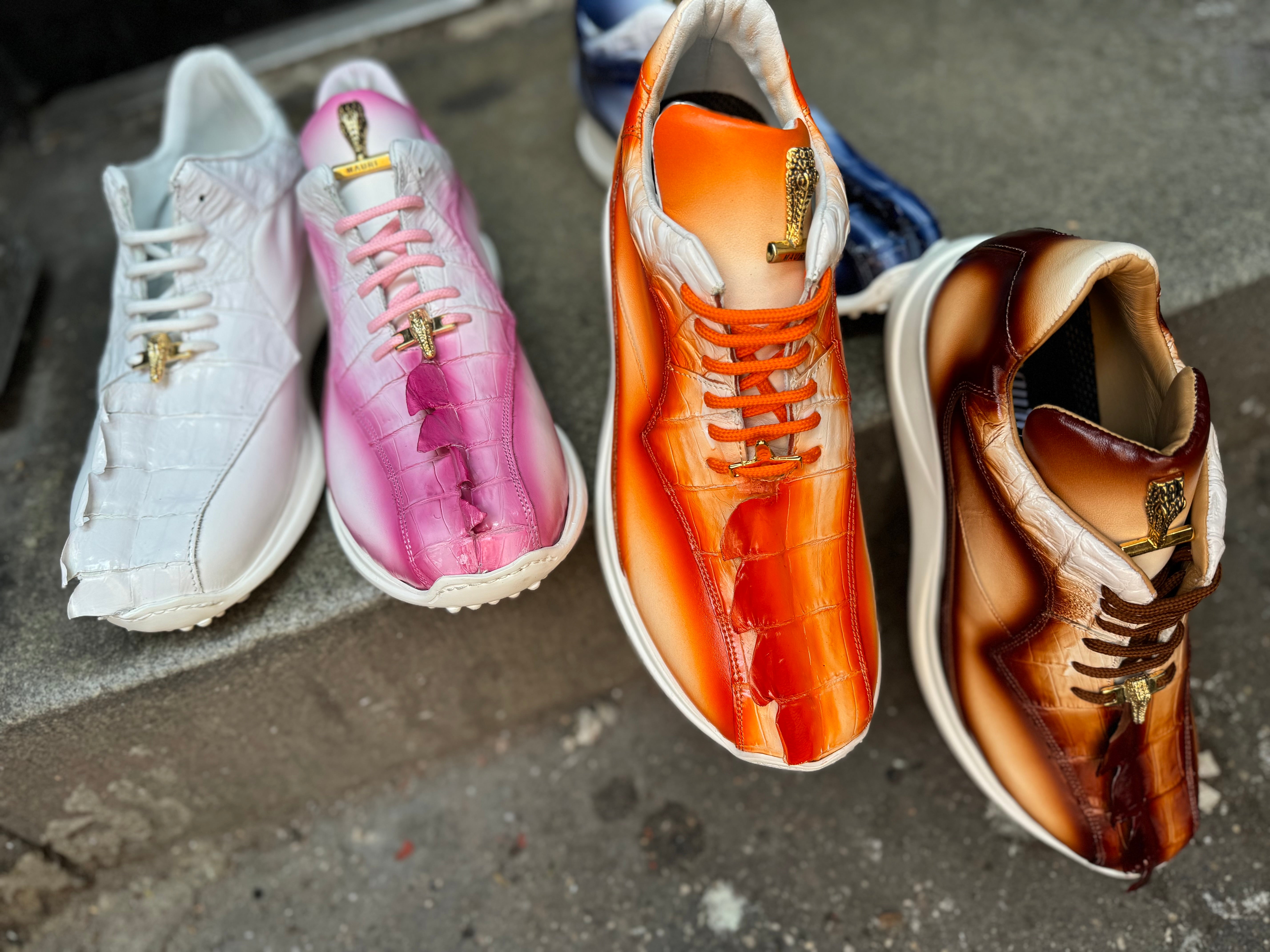 Mocchi Mocchi スニーカー シルクスクリーン Mauri 8596 Dirty HornBack Alligator and Calf Sneakers | Cellini Uomo