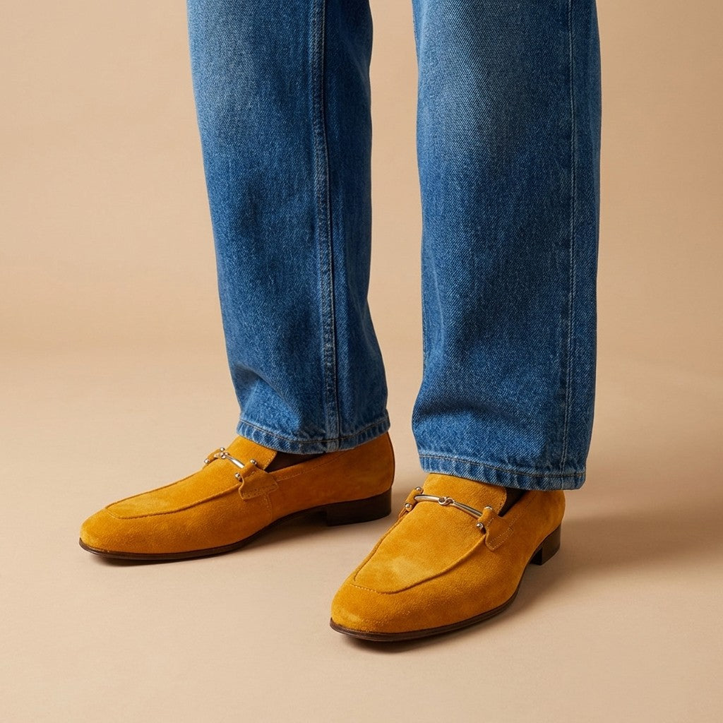 Donald Pliner Jackson suede loafer showing the classic slip-on design with sleek stitching and soft suede material.