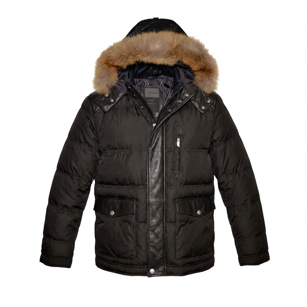 Torras Brown Nylon & Leather Parka L58302 - Cellini Uomo 